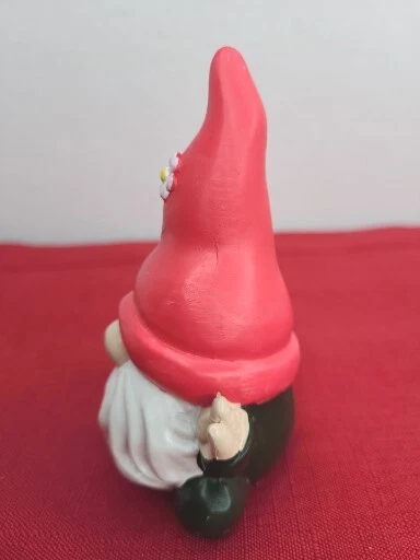 花园侏儒雕像雕像斯堪的纳维亚无品牌红帽子白色花朵4英寸 — 第 2/4 张图片