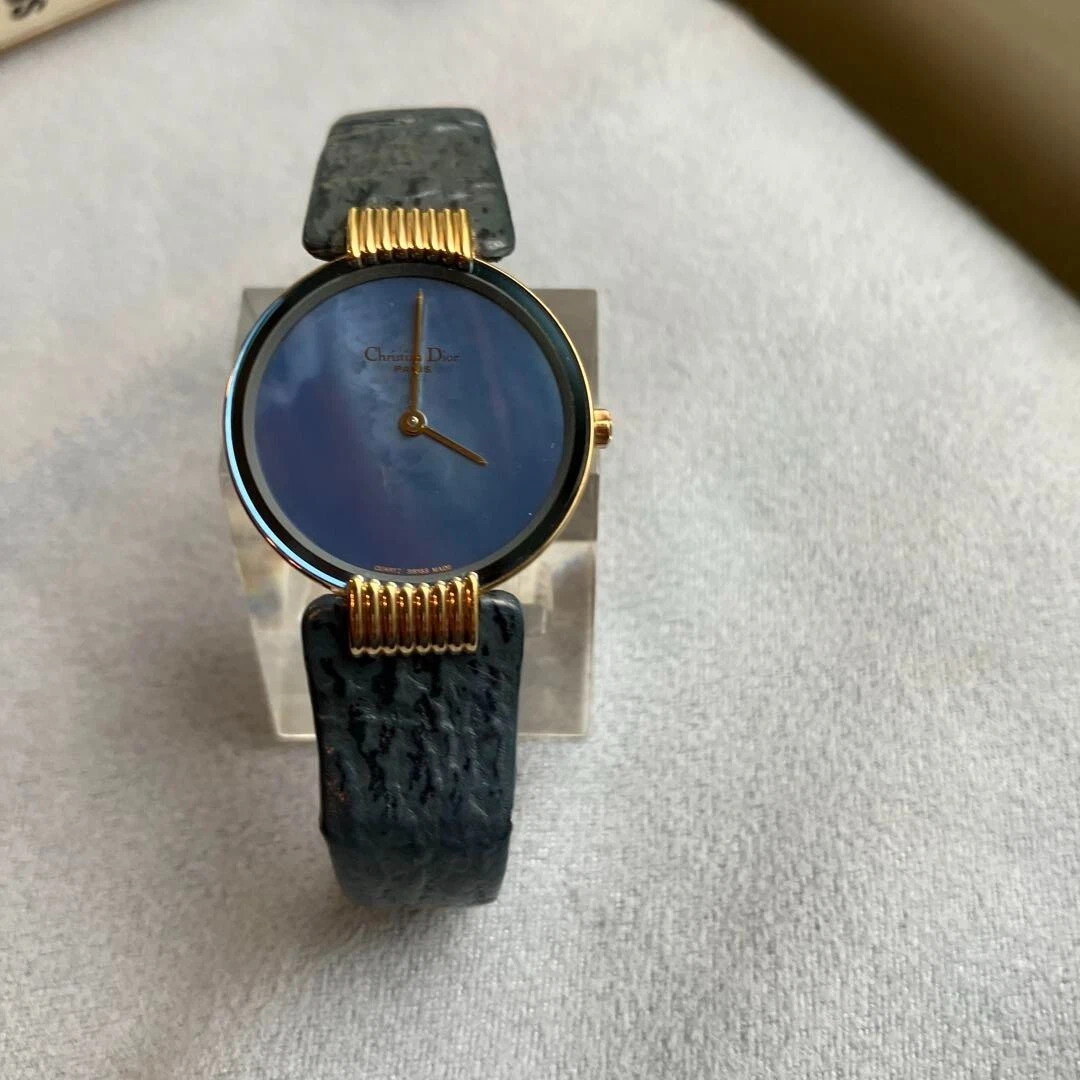 Montre Femme Christian Dior Bagheera bleu cuir noir ceinture