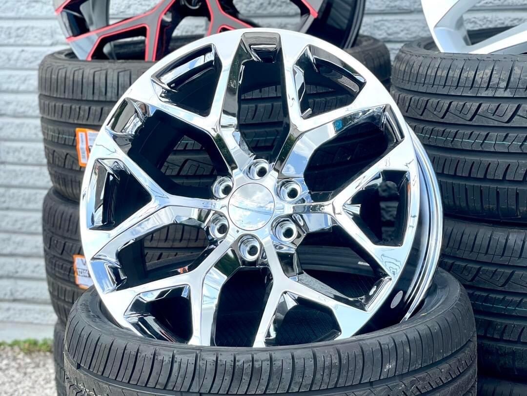 4 NEW 22” SNOW FLAKE RIMS WHEELS CHROME 6x139 For GM CHEVY ESCALADE ...
