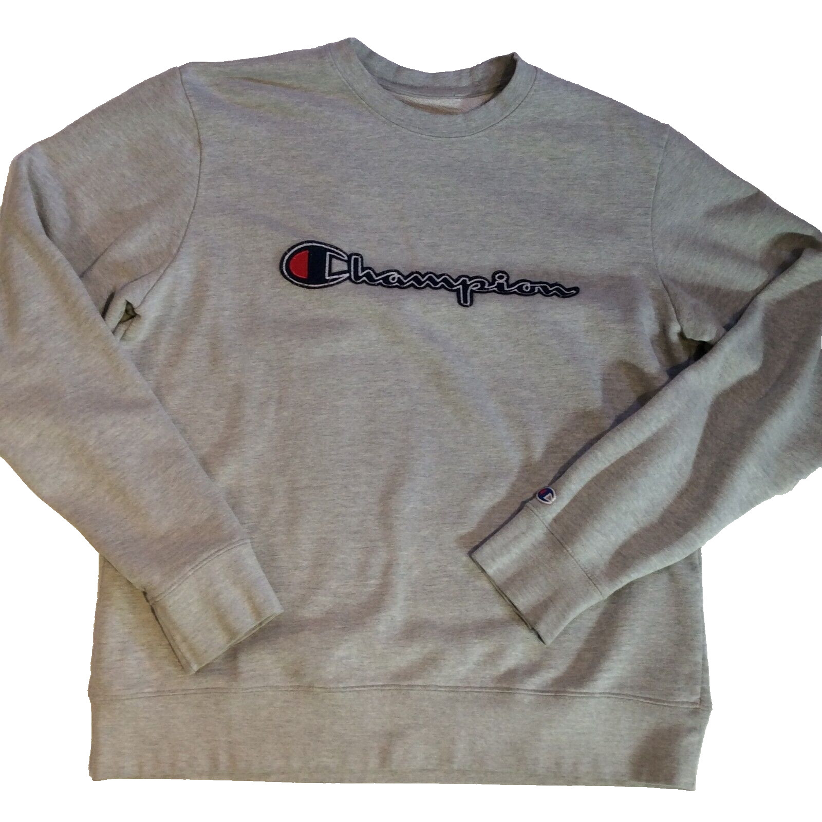 Champion Sweater Mens Medium Gray Sweatshirt Spelled Out Logo Casual Long Sleeve