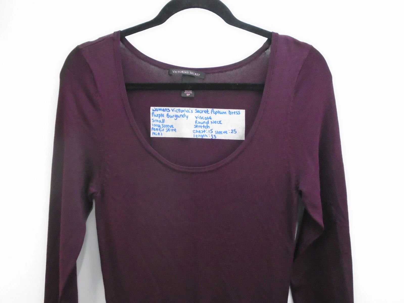 UNDERCOVER Abito Victoria's Secret PEPLUM viola misto viscosa manica lunga donna taglia S P