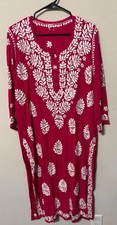 Women's Embroidered Kurta Long Shirt Hot Pink White Size XL 46 Top Only Women's Embroidered Kurta Long Shirt Hot Pink White Size XL 46 Top Only - Image 1