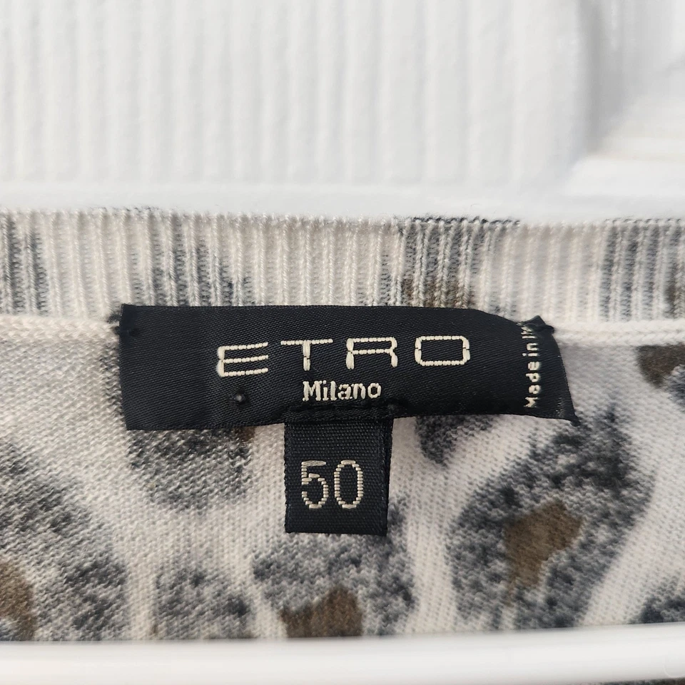Suéter ETRO Milano Talla 50/US14 Seda Cachemira Leopardo Estampado Paisley Ligero Elegante Foto 3 de 4