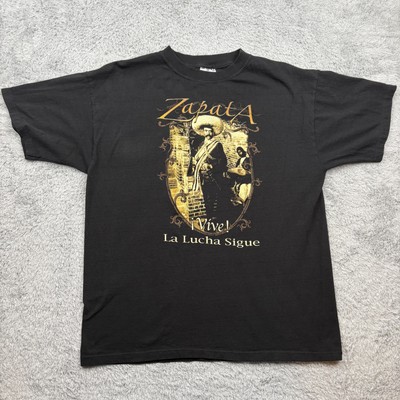 Zapata Shirt Mens XL Black La Lucha Sigue Revolutionary Graphic Tee Mexico