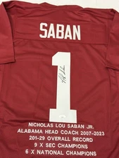 Nick Saban Alabama Crimson Tide Signed Football Jersey COA