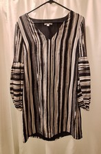 H Halston Women's Size S/P Black/White/Gray Long Sleeve Shift Dress