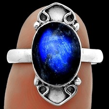 Blue Fire Labradorite - Madagascar 925 Sterling Silver Ring s.7 Jewelry R-1204