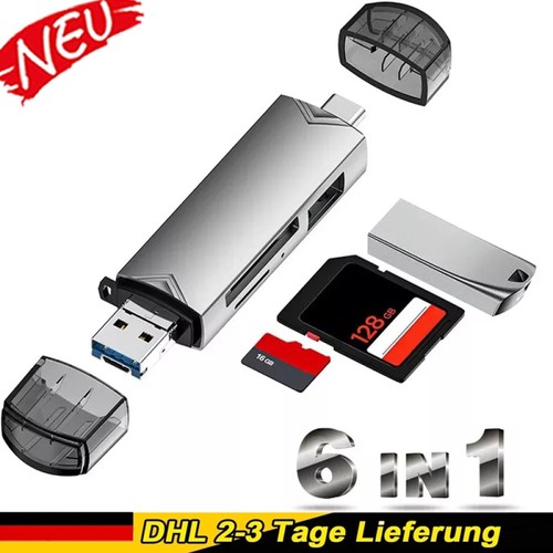 Kartenleser 6 in 1 SD Speicherkartenleser USB 3.0 Typ C Micro USB OTG TF SD - Afbeelding 10 van 10