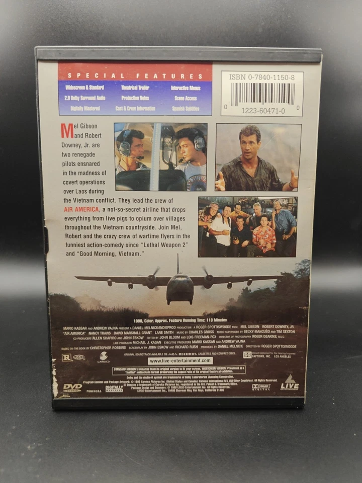 Air America DVD Full/Widescreen 1990 Mel Gibson, Robert Downey Jr, Nancy Travis - Image 2 of 4