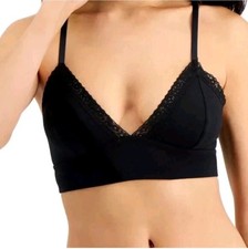 Jenni On Repeat Wide Lace Trim Cotton Bralette , Deep Black , Small