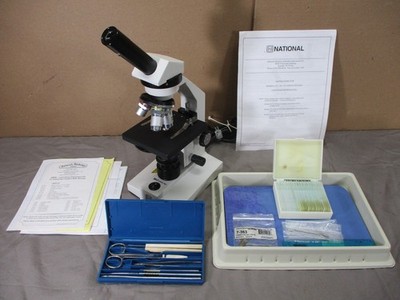 National Optical Model 131-CLED Compound Microscope w/ accessories & Slides