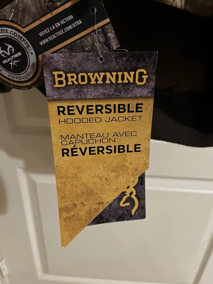 BROWNING Mens L Reversible Jacket Work Quality Canvas Camo Realtree Hunting - Image 4 of 4