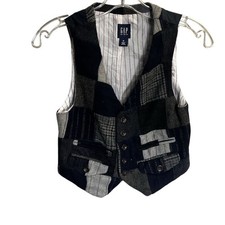 GAP Kids Patchwork Wool Vest Navy Blue Gray Boys Size Medium Casual Fall