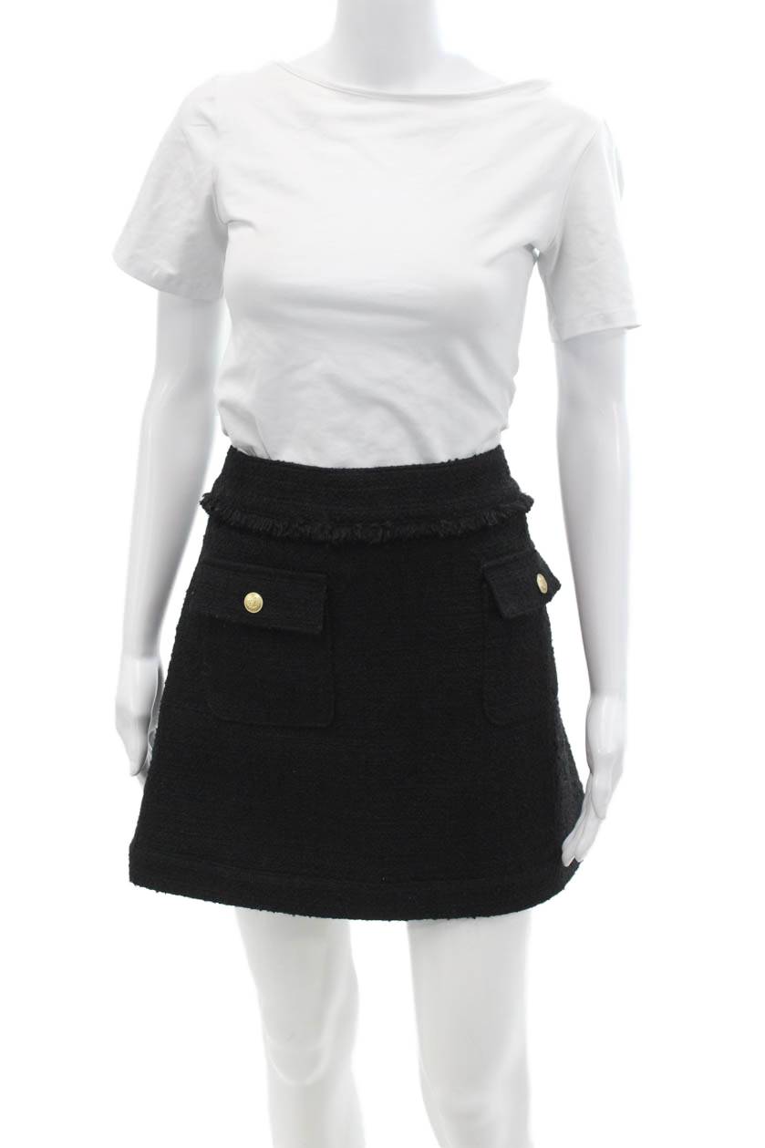 J Crew Black Tweed Mini Skirt with Back Zip & Double Pockets Size 10