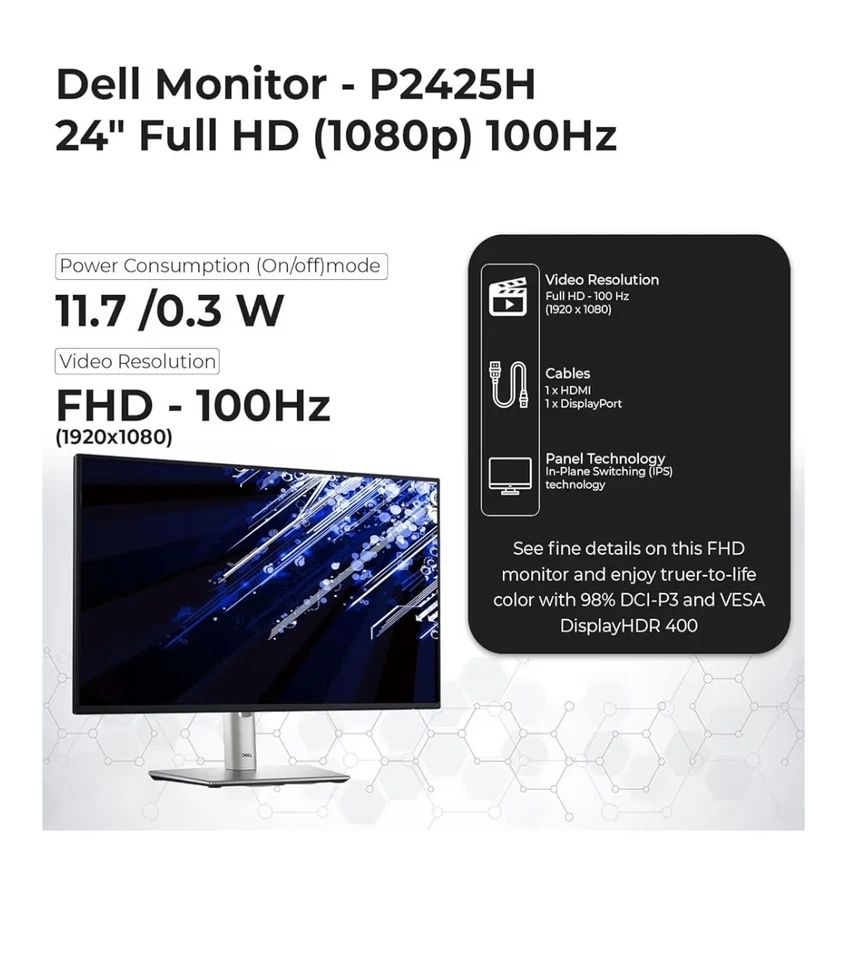 Dell P2425H 24-inch 16.9 IPS P-stream Cables Manufacrured Date:February 2025 - Image 2 of 4
