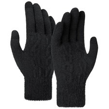 Winter Gloves Women - Elastic Faux Fur Cuffs Winter Gloves for Women Men Black