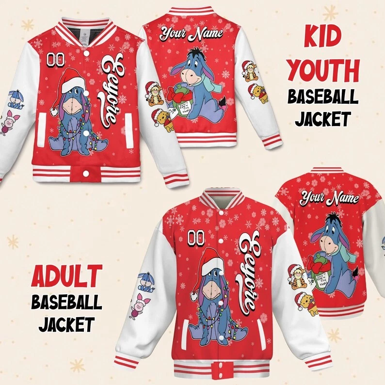 Personalized Eeyore Donkey Santa Hat Winnie The Pooh Christmas Baseball Jacket