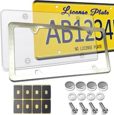 License Plate Cover Frame Combo - Stainless Steel License Plate Frame and F