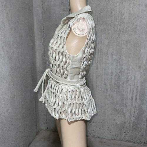 Carolina Herrera Runway Embroidered Beige Silk & Linen Vest Top US 4 - Picture 6 of 11
