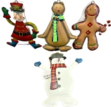 NWT XMAS ornaments Russ Berrie Co lot of 4 metal tin double sided decorations
