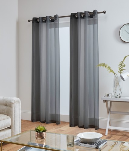 Pair (x2) Voile Eyelet Ring Top Curtains - Net Voile Curtain - Lucy Panel - Picture 40 of 41