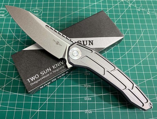 TWOSUN FOLDING KNIFE FLIPPER TITANIUM HANDLE M390 EDGE TS45-M390-StoneWash