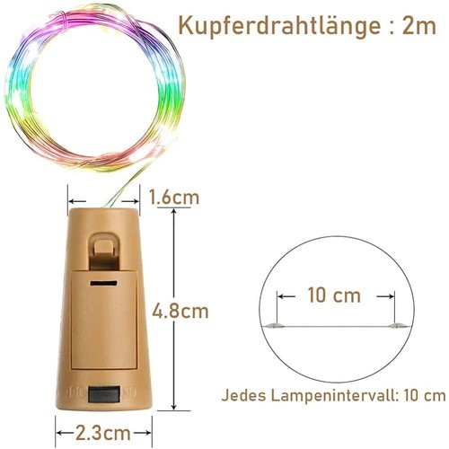 12x 20 LED Weinflasche Kork Flaschenlicht Lichterkette Beleuchtung Batterie Deko - Bild 15 von 19