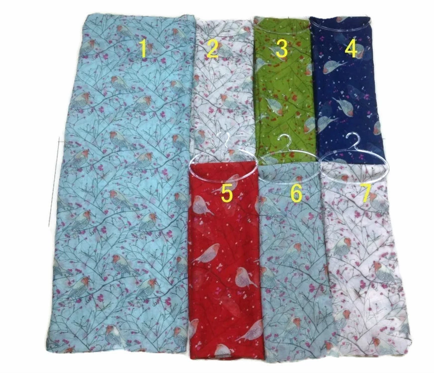 Ladies Christmas Robin Print Scarf Shawl Wrap - Soft Lightweight Festive Gift