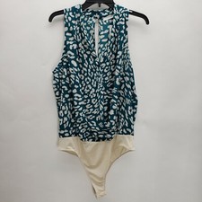 Lush Women's green white floral key hole bodysuit size XL NEW