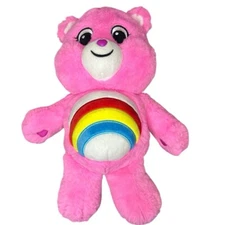 Care Bears “Cheer Bear” 14″ Plush 2021 • Basic Fun Rainbow Belly • Pink Stuffed 