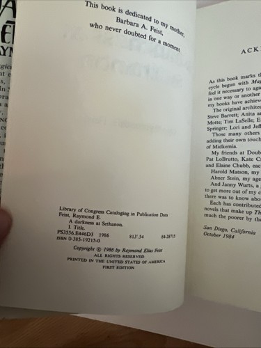 A Darkness at Sethanon By Raymond E. Feist, First Edition, 1st Printing, HC DJ - Picture 14 of 16