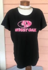 MOSSY OAK Womens T-Shirt New UNWORN Black Hot Pink Bottomland SHARP GRAPHIC