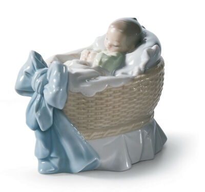 LLADRO A NEW TREASURE BOY #6976 BRAND NIB BABY BLUE BASSINET CUTE