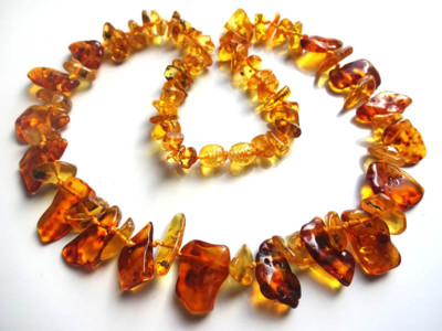 Collier En Ambre Naturel De La Baltique - Pierre Orange - Bijou Occasion
