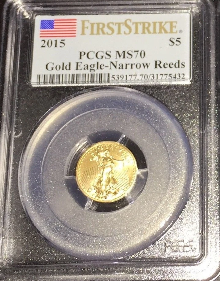 2015 NARROW REEDS AND WIDE REEDS VARIETY SET $5 AMERICAN GOLD EAGLE PCGS MS70 FS - Image 3 of 4