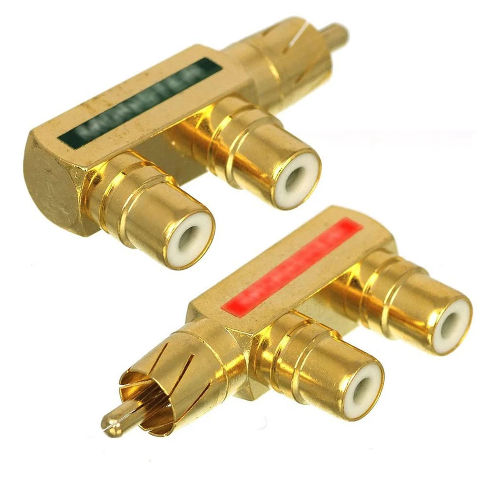 2x RCA F Splitter Plug Adapter 1 RCA Male to 2 Dual RCA Female Adapter Connector - Image 4 of 4