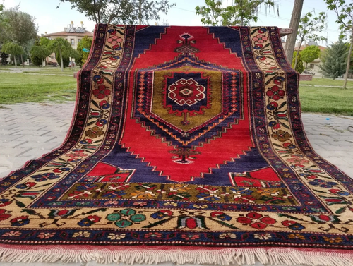 Tappeto Nigde Primitivo Blu Indaco Vintage Anni 50-1960 Lana Vergine Pile 4’6”x 8’3” - Foto 9 di 10