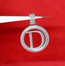 2Ct Round Cut Simulated Diamond Initial Letter D Pendant 14k White Gold Plated