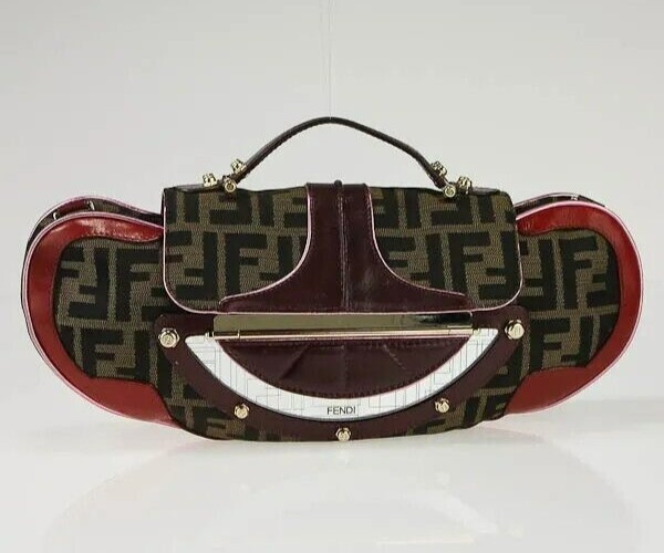 Y2K Fendi Tobacco Zucca Canvas and Leather Vanity Bag (Red Y2K Fendi Tobacco Zucca Canvas and Leather Vanity Bag (Red