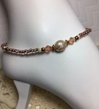 Handmade Striped Pearl Czech Anklet/Ankle Bracelet W/Swarovski Elements US 