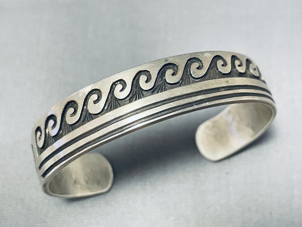 Jerry Honyaktewa Vintage Native American Hopi Sterling Silver Wave Bracelet Old Jerry Honyaktewa Vintage Native American Hopi Sterling Silver Wave Bracelet Old