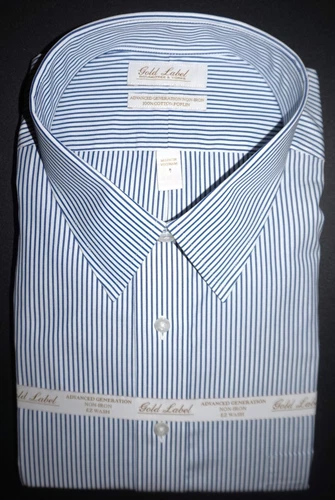 Roundtree Yorke Dress Shirt TALL 18.5 - 38/39 Navy Blue & White Striped NWT BT-6