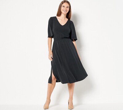 Girl With Curves Petite Knit Midi Dress w Flutter Sleeve - Black (PM) a504599 --
