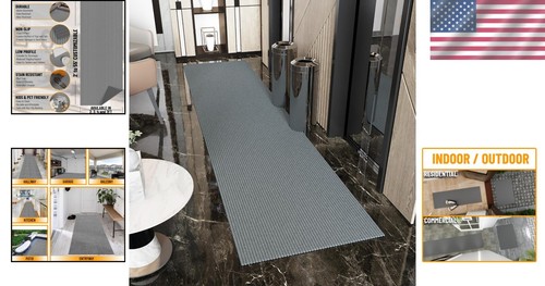 Custom-Sized Non-Slip Rubberback Indoor/Outdoor 2' x 11' Gray Runner Rug - Picture 2 of 11