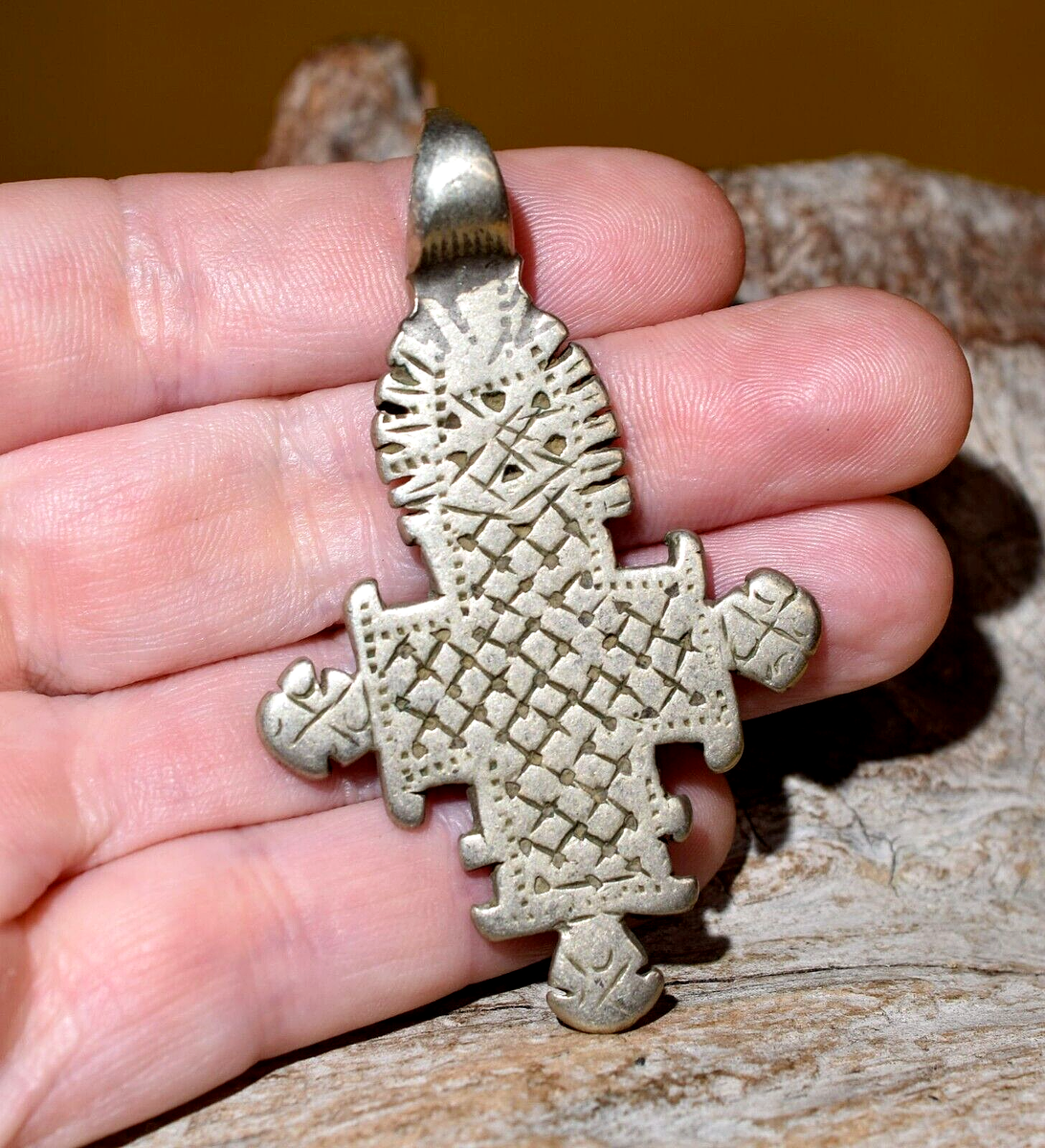 Antique Ethiopian Coptic Christian Cross Handmade Silver Pendant
