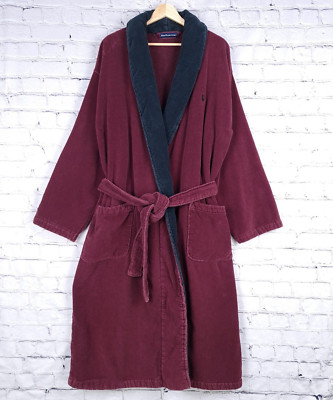 Polo Ralph Lauren Terry Cloth Robe Mens One Size Burgundy Blue Cotton ...