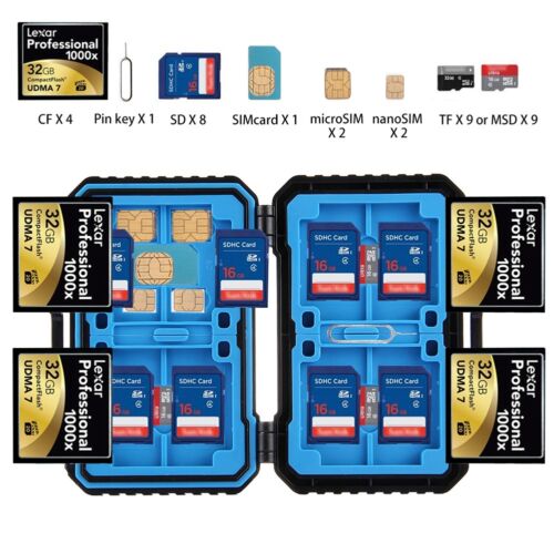 27 in 1 SD SDHC CF Memory Card Case Holder Hard Storage Anti-shock Waterproof - Picture 1 of 9