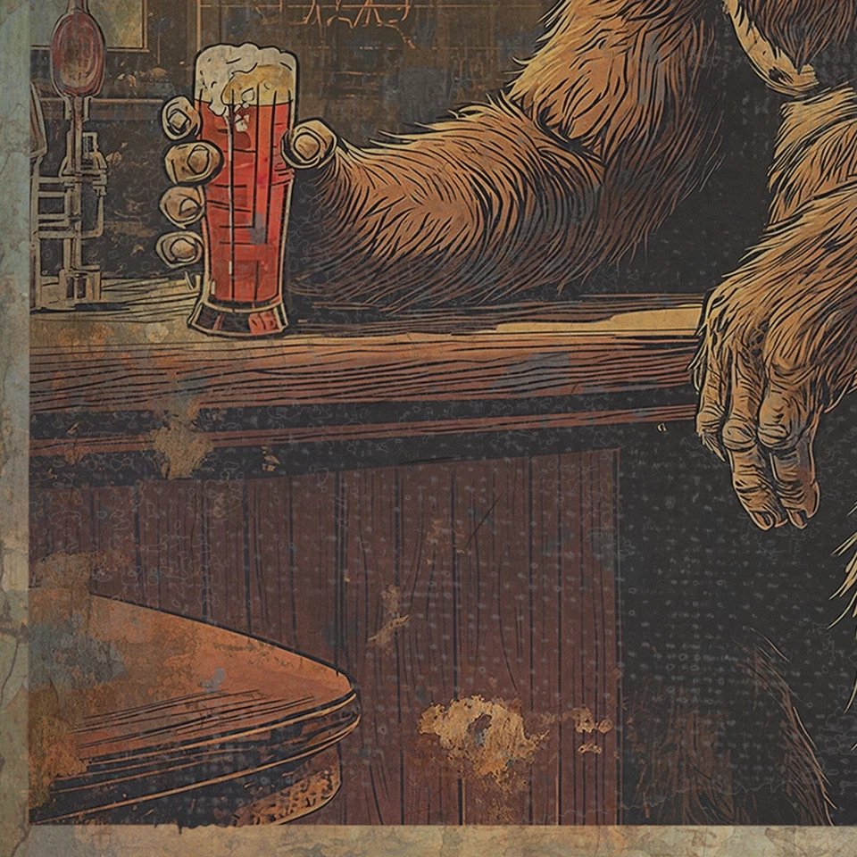 Vintage BIGFOOT BEER Wall Art, SASQUATCH Bar Drink Poster, Cryptid Kitchen Decor - Image 3 of 4