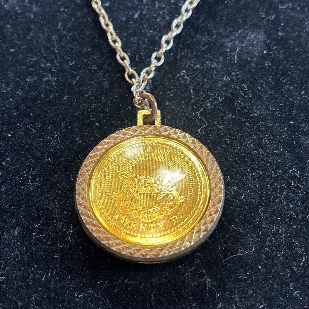 VTG Gold Coin Chain 20 Morgan dollar coin Liberty 1776 necklace