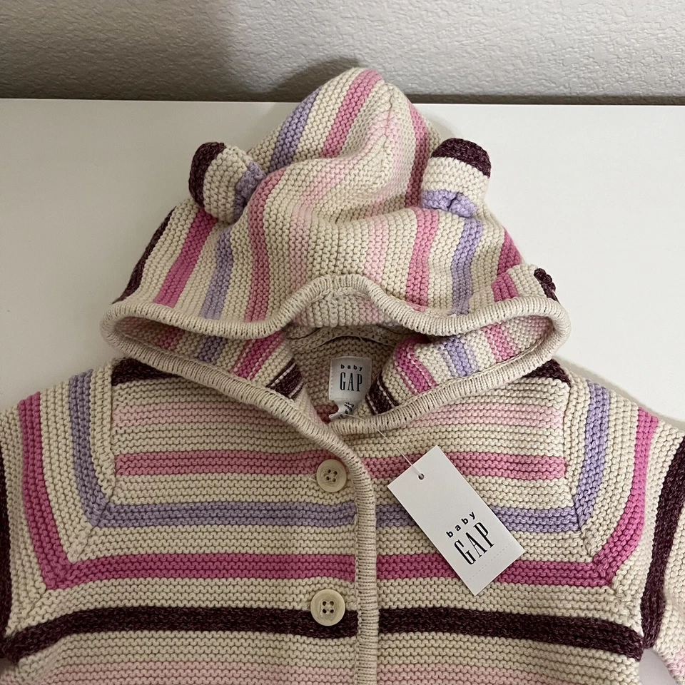 Cárdigan Suéter Baby Gap Liguero Rosa Púrpura Rayas Niñas Talla 12-18 Meses Nuevo con Etiquetas Foto 2 de 4